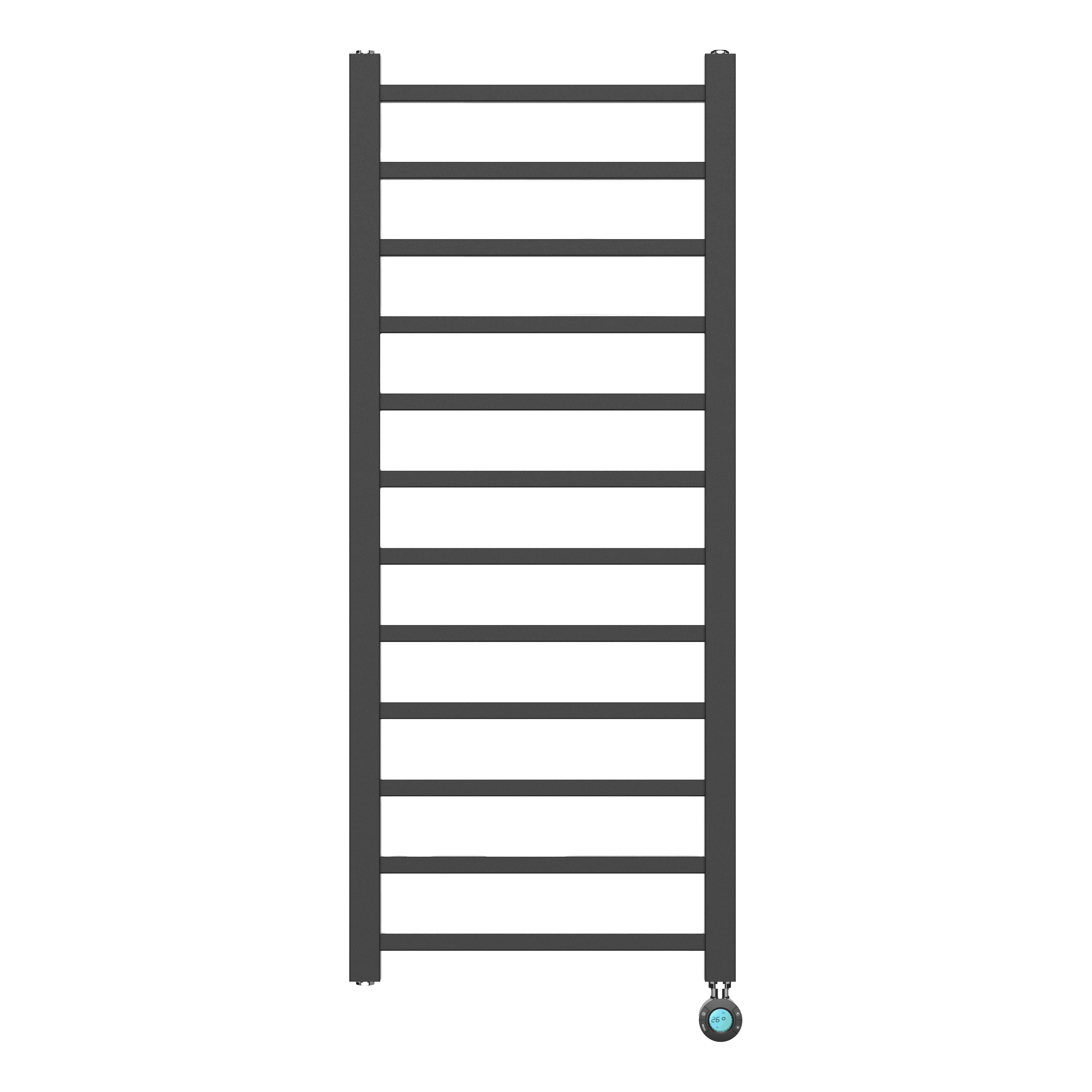 BELRAD SÈCHE-SERVIETTES ÉLECTRIQUE – AVEC THERMOSTAT NUMÉRIQUE PROGRAMMABLE – RACCORD À DROITE – 413W – 1200X500 MM – NOIR MAT