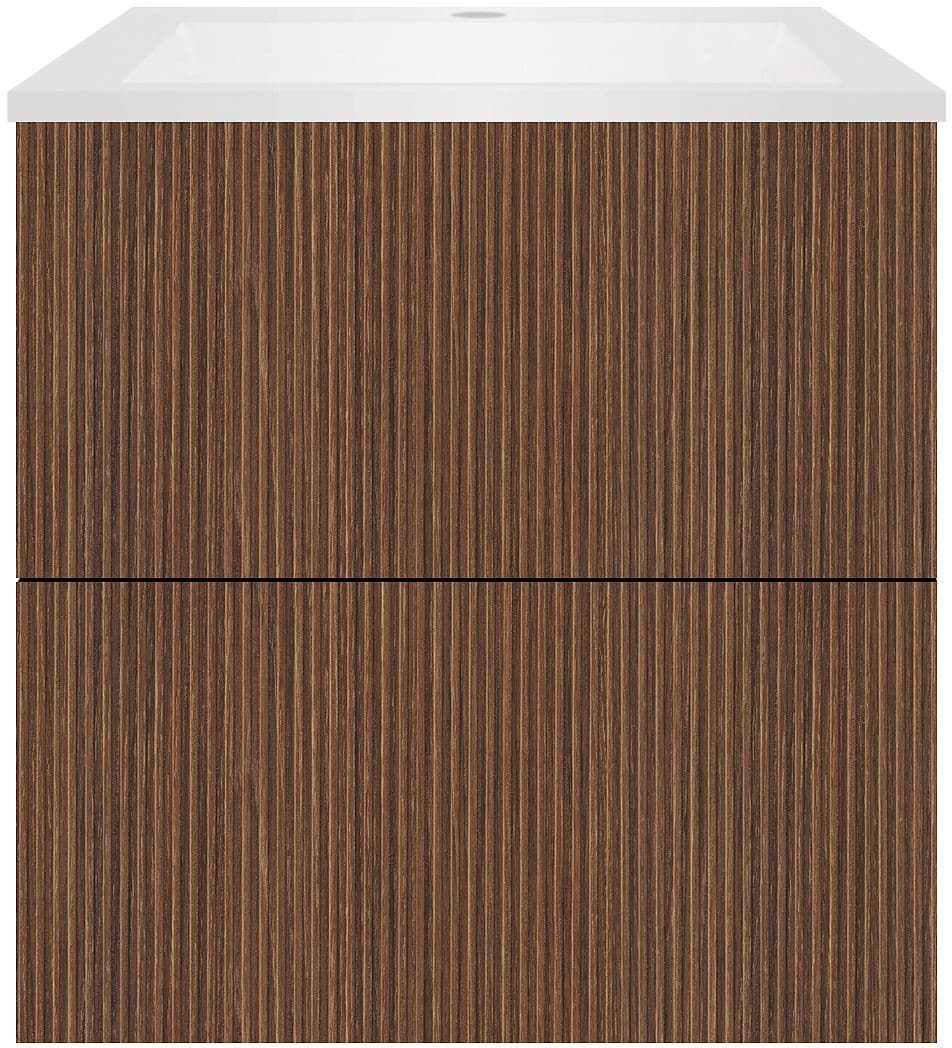 SOUS MEUBLE COFFEE 2 TIROIRS 60 NOYER SMARTLINE+LAVABO EN MARBRE SYNTHETIQUE BLANC