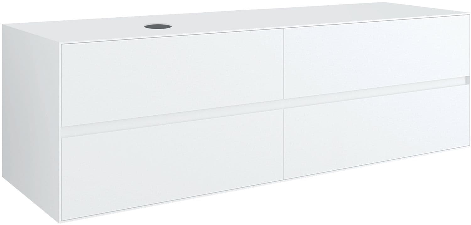 SOUS MEUBLE 4 TIROIRS+ TABLET POUR LAVABO A POSER GAUCHE TENSO 160CM SANS TROU ROBINET BLANC