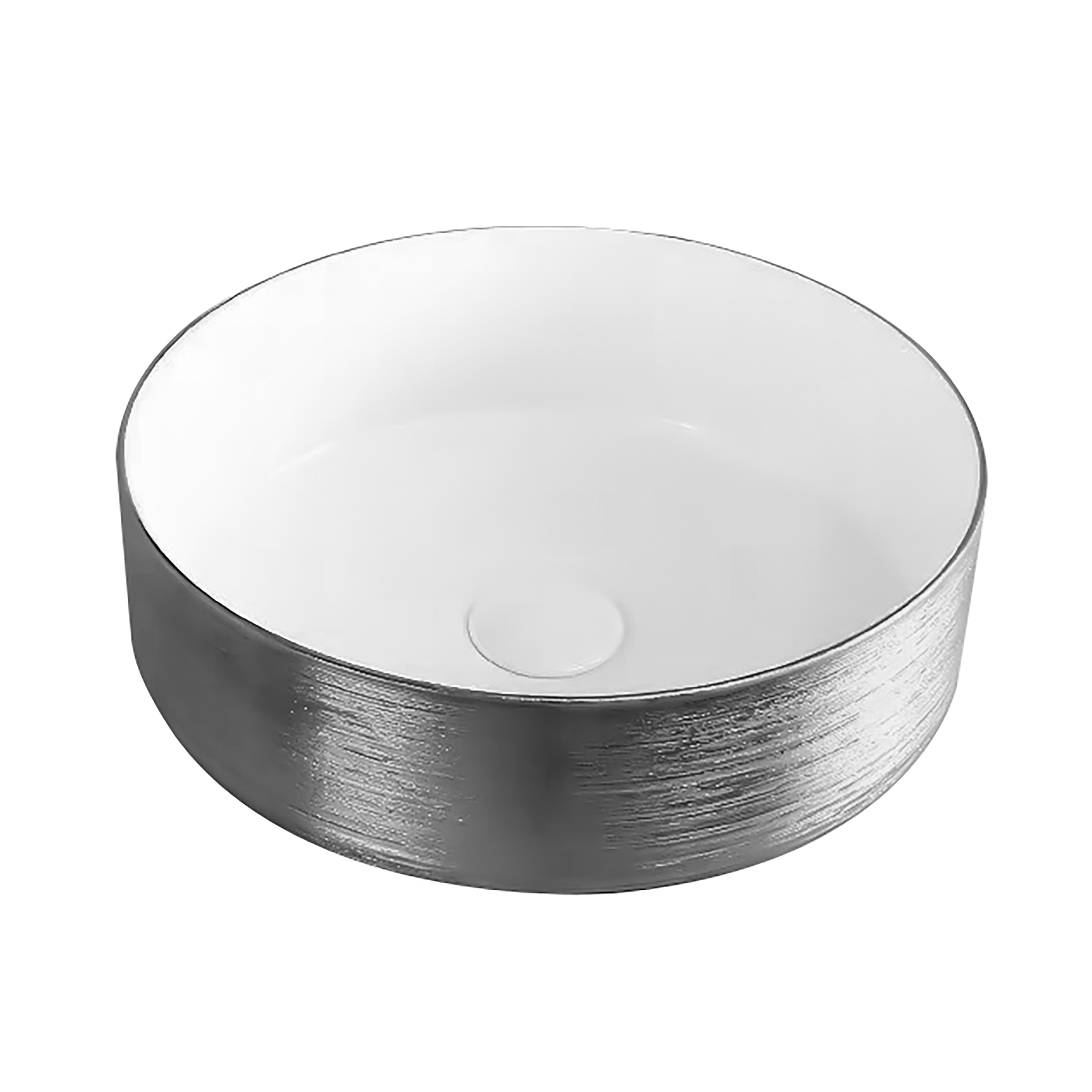 ALONI TURO LAVABO AVEC RELIEF - À POSER – SANS TROP-PLEIN – SANS TROU DE ROBINET – CÉRAMIQUE – 36X12X36 CM – ARGENT/BLANC BRILLANT