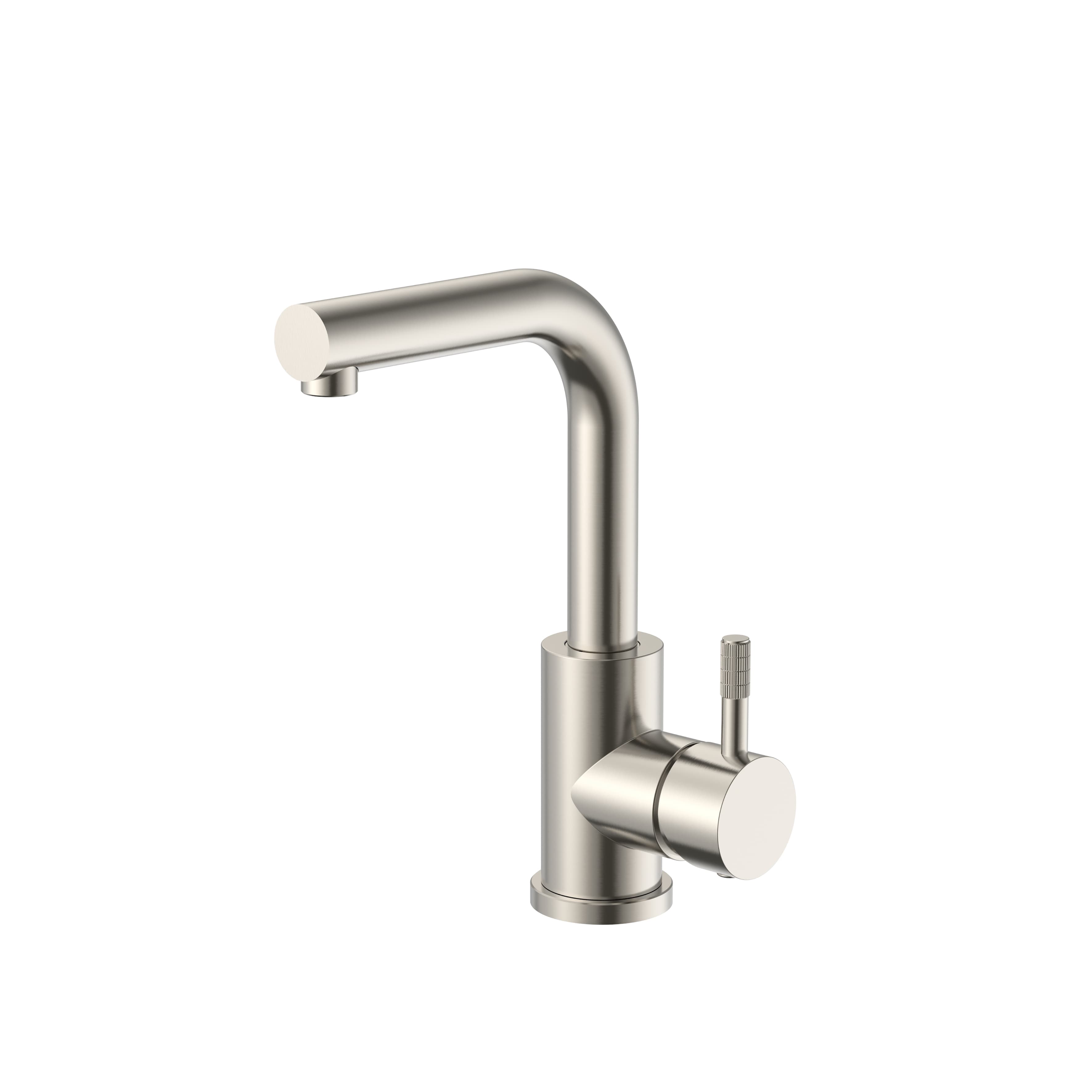 STRIA MITIGEUR LAVABO/ÉVIER – BEC DROIT – MOBILE – DÉMARRAGE À FROID – POIGNÉE AVEC STRUCTURE STRIÉE RAFFINÉE – SANS BONDE – ACIER INOX BROSSÉ