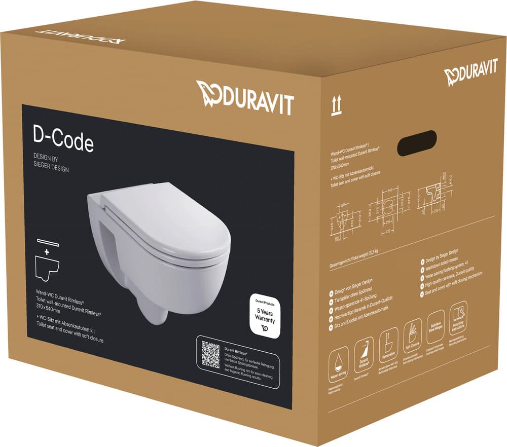 Duravit D-Code pack WC suspendu sans bride Soft Close & Take Off