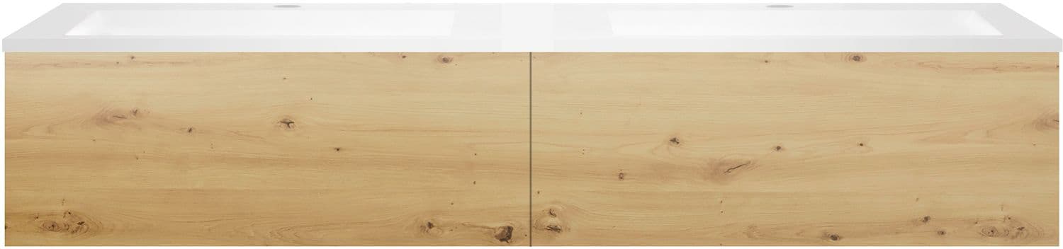 SOUS MEUBLE COFFEE 2 TIROIRS 160 DUO CHENE URBAN +DOUBLE LAVABO EN MARBRE SYNTHETIQUE BLANC