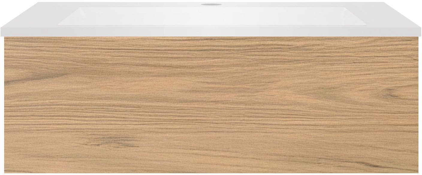 SOUS MEUBLE COFFEE 1 TIROIR 90 CHENE CLASSIQUE+LAVABO EN MARBRE SYNTHETIQUE BLANC