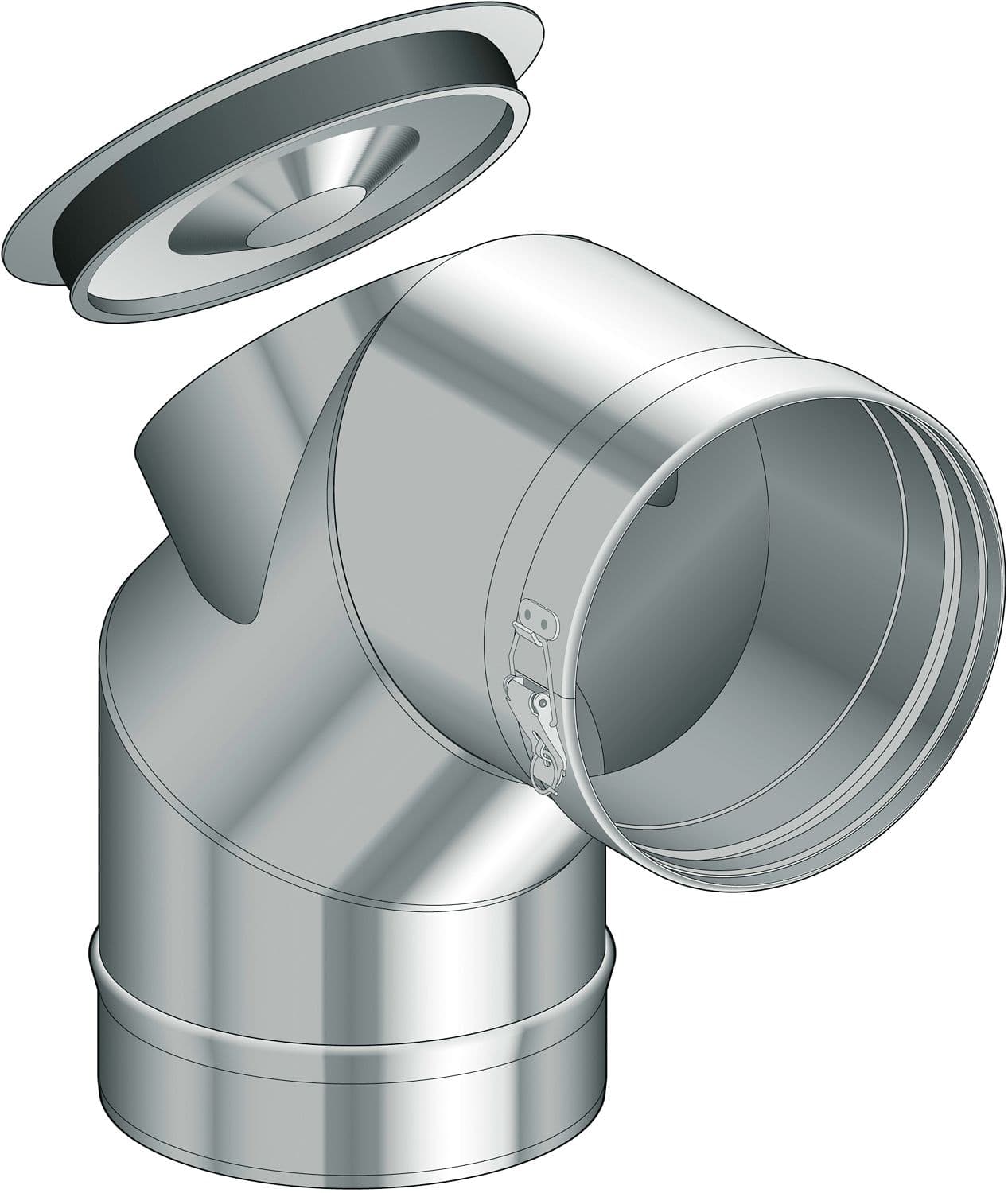 COUDE A SIMPLE PAROI INOX 90° AVEC TRAPPE DE VISITE CONDENSEUR POUJOULAT 150MM