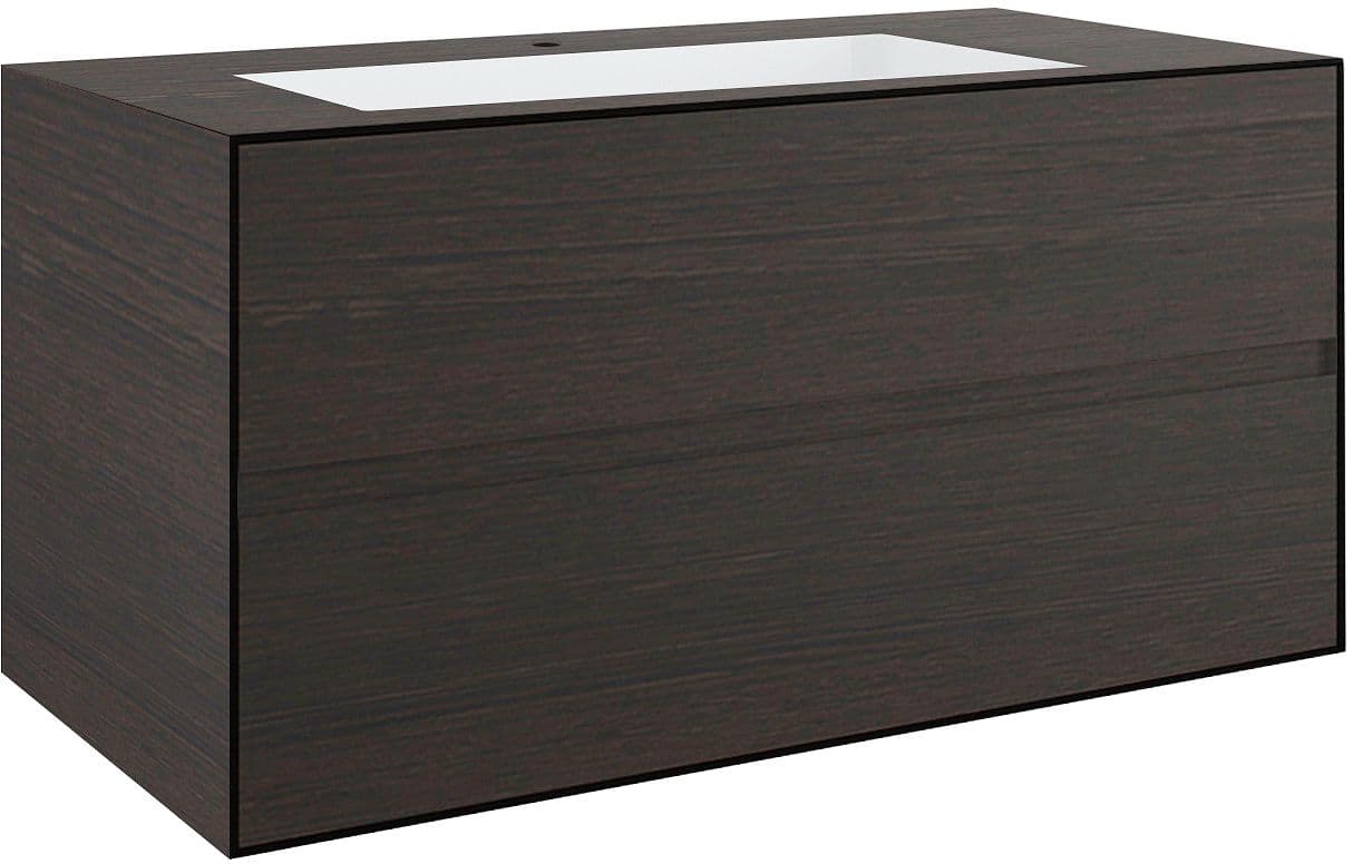 SOUS MEUBLE 2 TIROIRS+ LAVABO SOUS ENCASTRER CENTRAL TENSO 90CM +TROU ROBINET WENGE