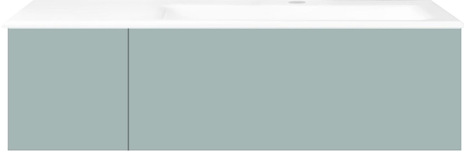 SOUS MEUBLE COFFEE 2 TIROIRS 110 BLEU AZUR DOUX MAT +LAVABO DROITE PORCELAINE BLANC