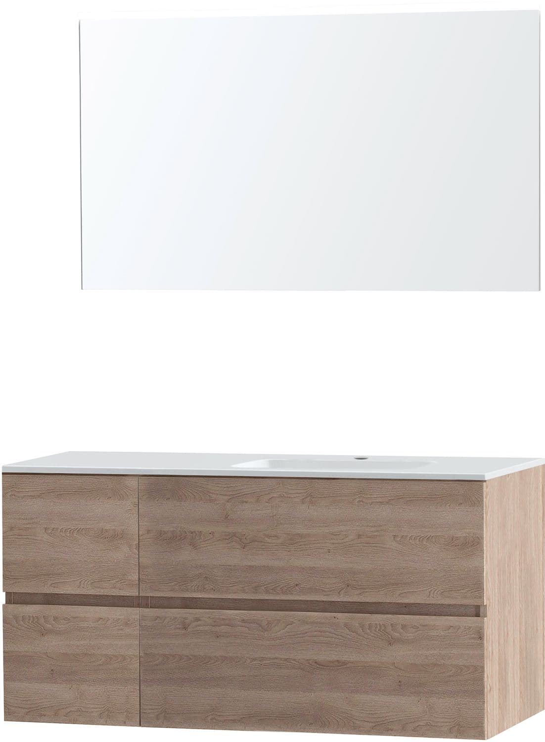 MEUBLE MOLTO CHENE NATUREL 125 DROITE MARBRE SYNTHETIQUE MIROIR