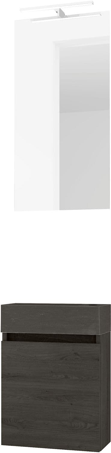 LAVE-MAINS FORM MINI STONE/ 1 PORT/MIROIR/LUMIERE LED CHENE GRAPHIT