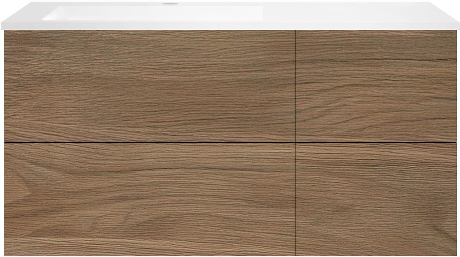 SOUS MEUBLE COFFEE 4 TIROIRS 120 CHENE CARAMELLE+LAVABO GAUCHE EN MARBRE SYNTHETIQUE BLANC