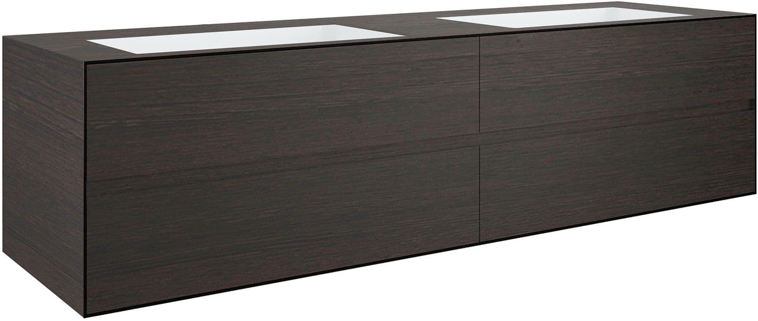 SOUS MEUBLE 4 TIROIRS+ LAVABOS SOUS ENCASTRER TENSO 180CM SANS TROUS ROBINETS WENGE