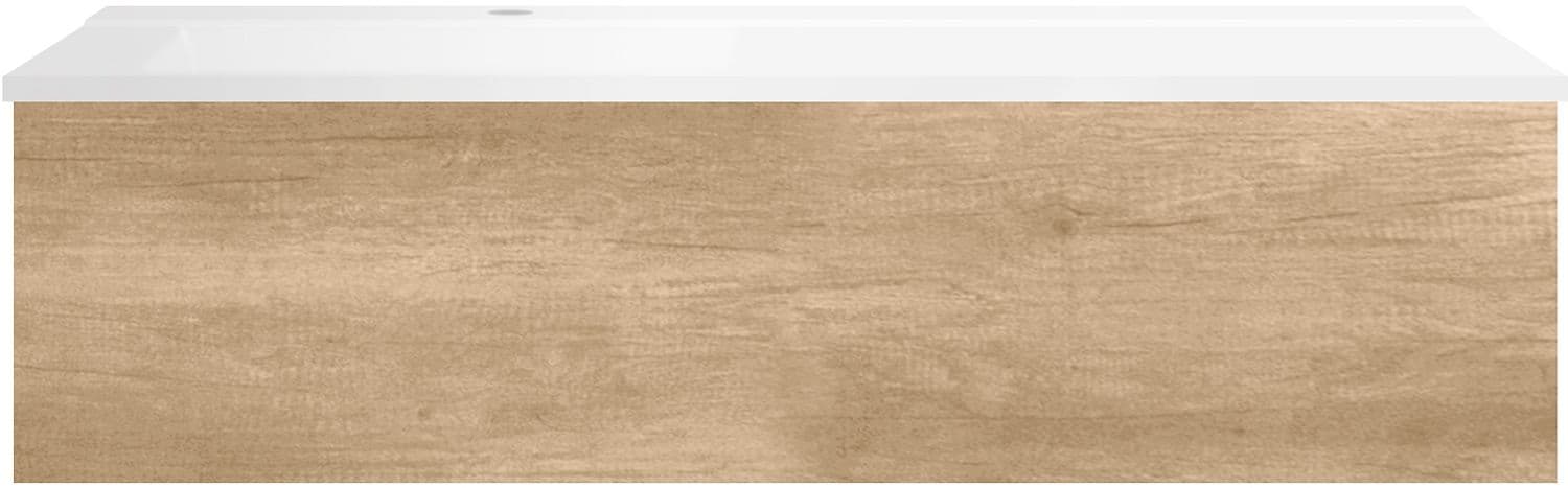 SOUS MEUBLE COFFEE 1 TIROIR 120 CHENE DECOR CACHMIRE+LAVABO GAUCHE BLANC MAT