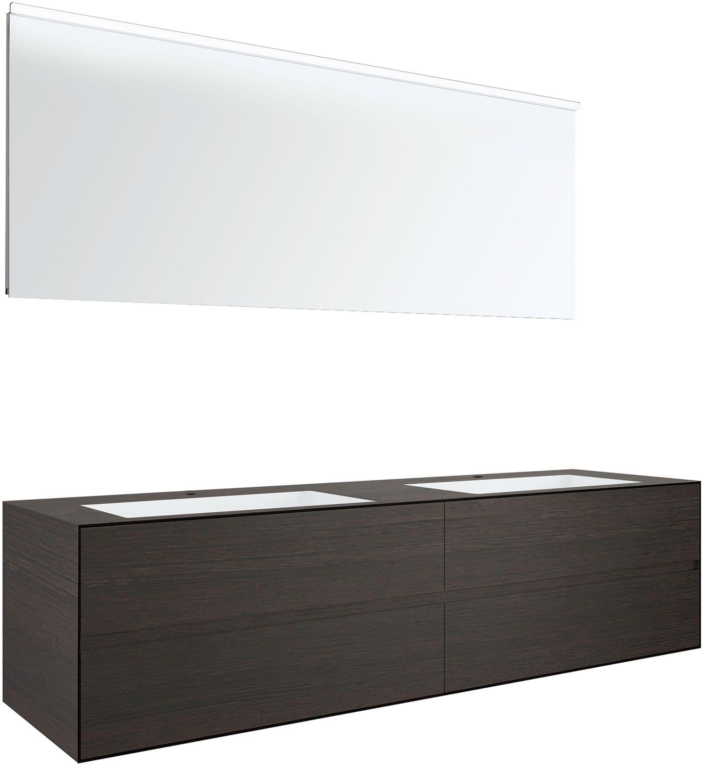 MEUBLE 4 TIROIRS+ LAVABOS SOUS ENCASTRER TENSO 180CM +TROUS ROBINETS WENGE AVEC MIROIR