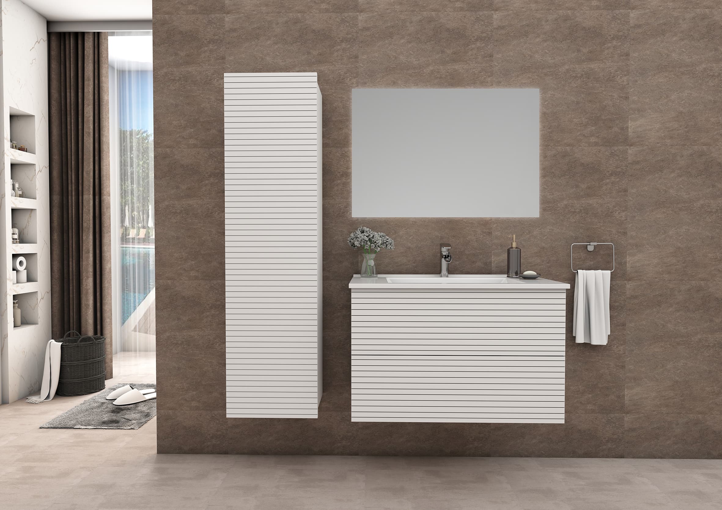 ELITE MEUBLE SOUS-PLAN AVEC RELIEF HORIZONTAL (60CM) - BLANC MAT