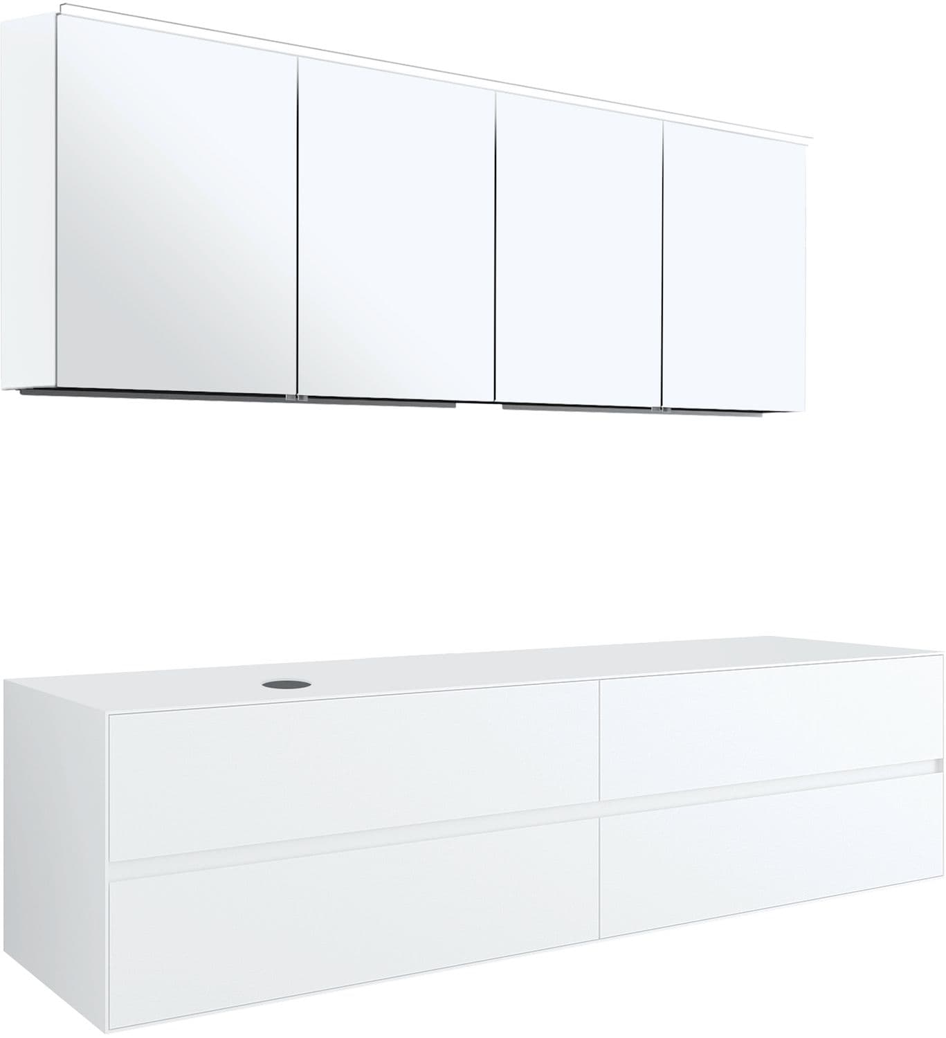 MEUBLE 4 TIROIRS+ TABLET POUR LAVABO A POSER GAUCHE TENSO 180CM SANS TROU ROBINET BLANC AVEC ARMOIRE TOILETTE