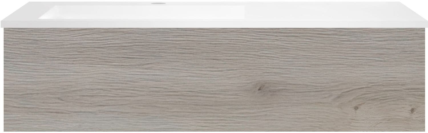 SOUS MEUBLE COFFEE 1 TIROIR 120 CHENE DECOR ARGENT+LAVABO EN MARBRE SYNTHETIQUE GAUCHE BLANC