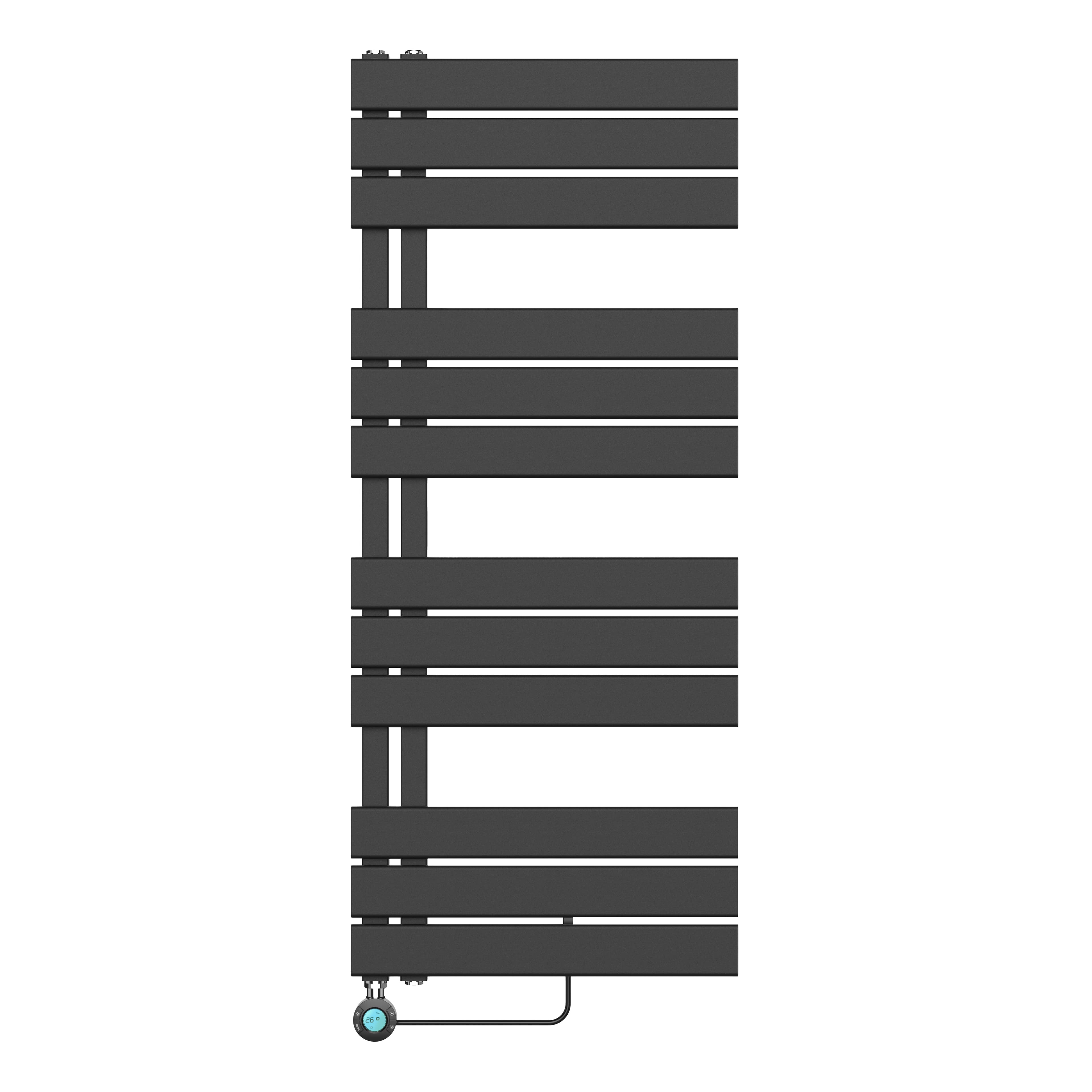 BELRAD SÈCHE-SERVIETTES ÉLECTRIQUE – AVEC THERMOSTAT NUMÉRIQUE PROGRAMMABLE – RACCORD À GAUCHE – 593W – 1200X500 MM – NOIR MAT