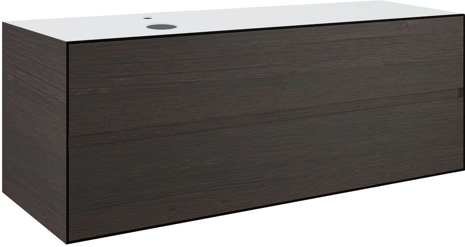 SOUS MEUBLE 2 TIROIRS+ TABLET POUR LAVABO A POSER GAUCHE TENSO 140CM +TROU ROBINET WENGE