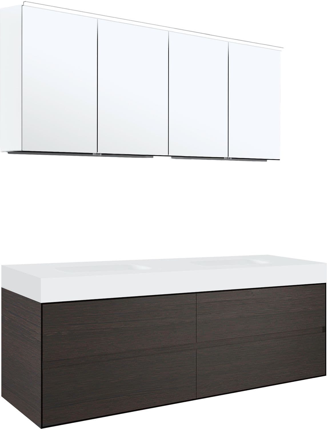 MEUBLE 4 TIROIRS POUR TABLET PURO 2 LAVABO TENSO 160CM WENGE AVEC ARMOIRE TOILETTE