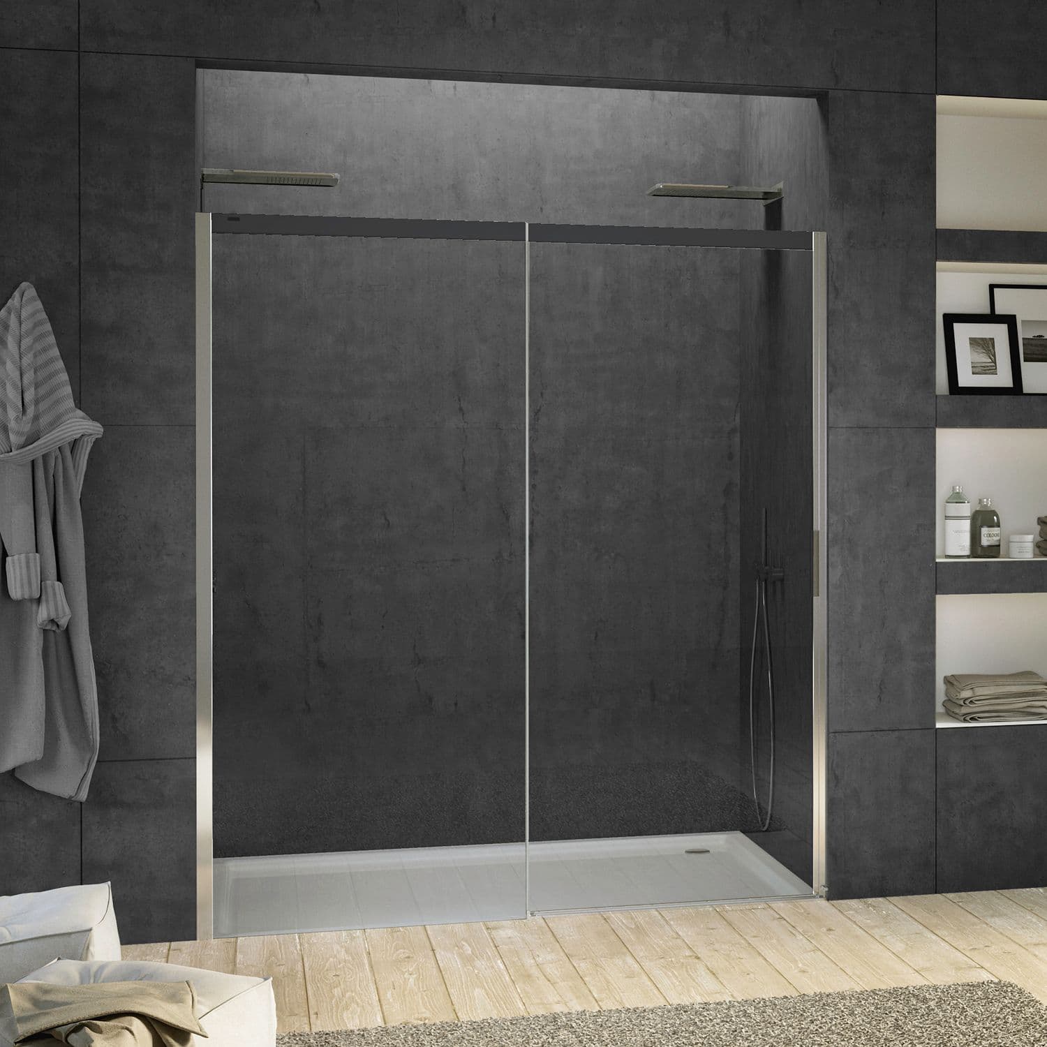PORTE COULISSANTE NICHE SUITE 1260-1295 H2000 GAUCHE NANOTEC SOFTCLOSE NOIRE-CHROME/CLAIR