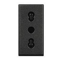 Prise de courant Axolute - 2 pôles + T -250V - 10 / 16A - entraxe 19 et 26mm - Gris foncé - 1 module