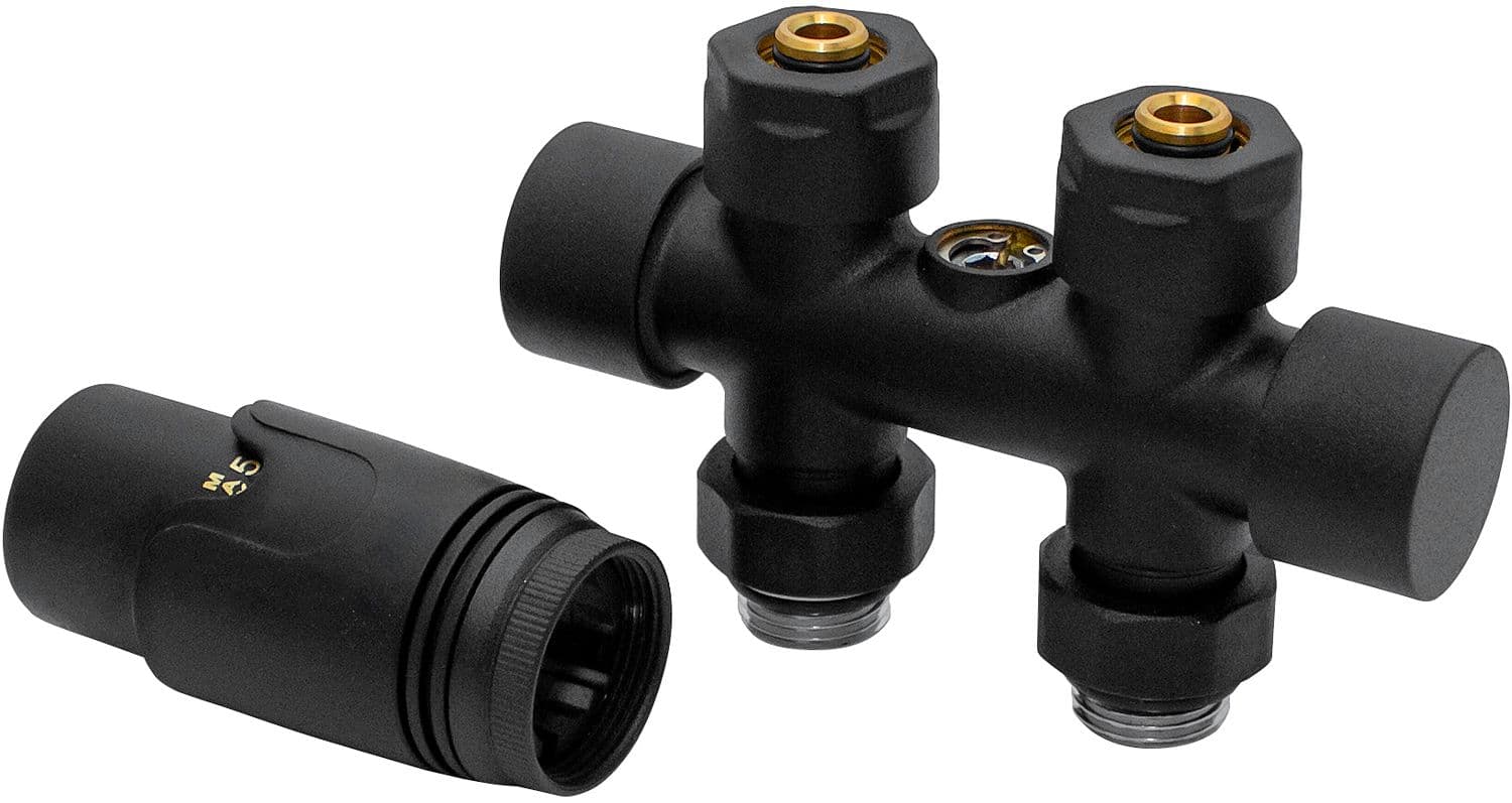 D-DESIGN KIT DE ROBINET RADIATEUR THERMOSTATIQUE BITUBE/MONOTUBE +RACCORD 16MM DROIT NOIR MAT