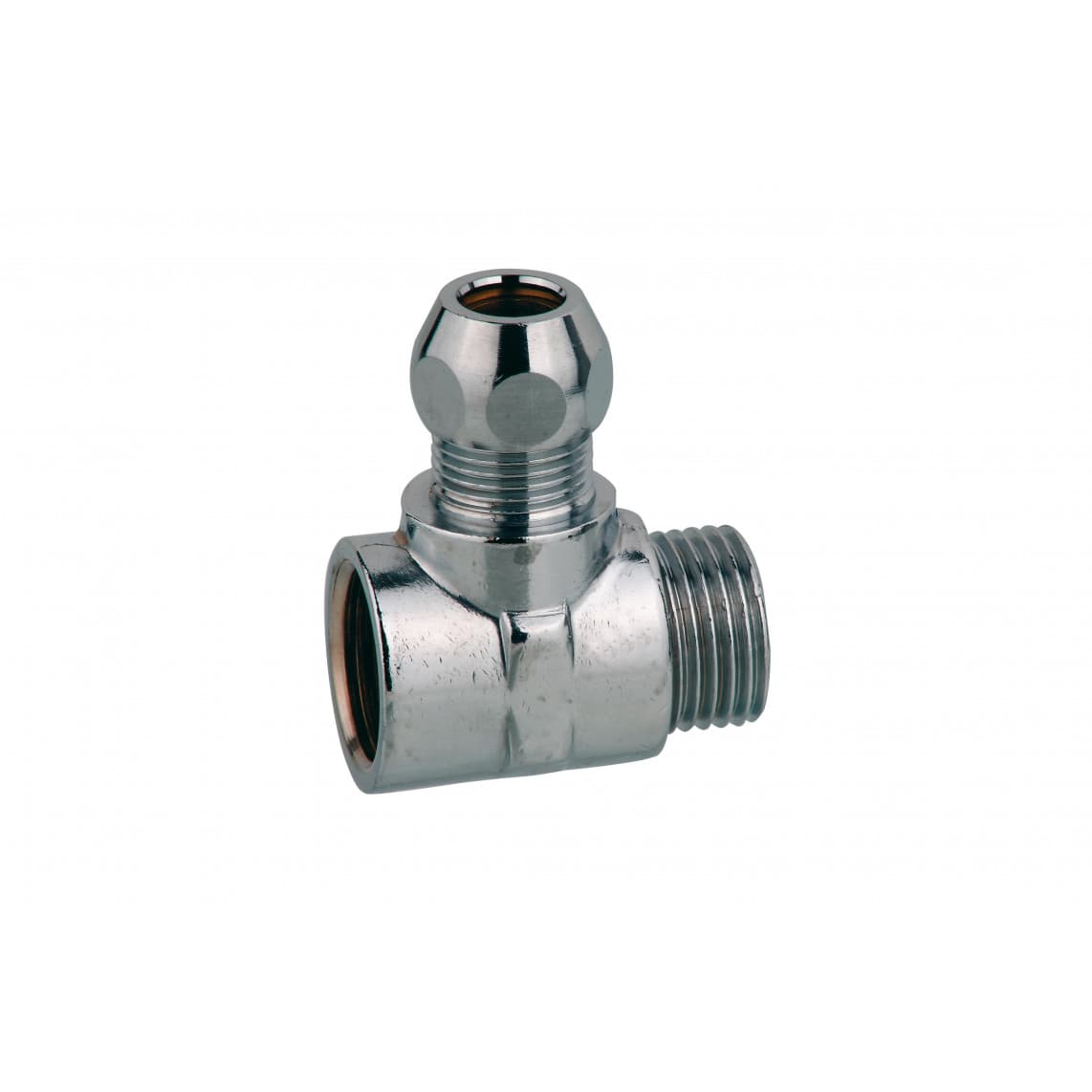 989128148 LT raccord à sertir-pièce en T, chromé, 1/2" F x 10 mmQ x 1/2" M