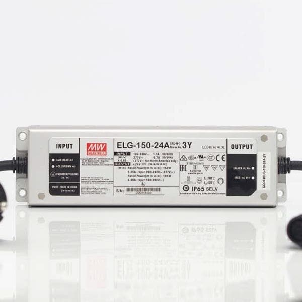 Adaptateur avec alimentation caoutchouc Verte , 24V, 150W, 3m, IP65