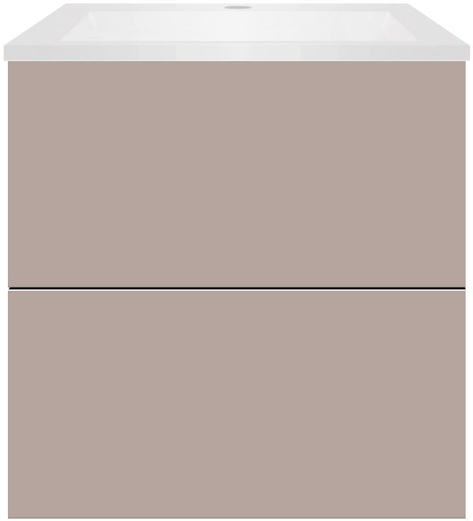 SOUS MEUBLE COFFEE 2 TIROIRS 60 MAT BASALTGRIJS+LAVABO EN MARBRE SYNTHETIQUE BLANC MAT