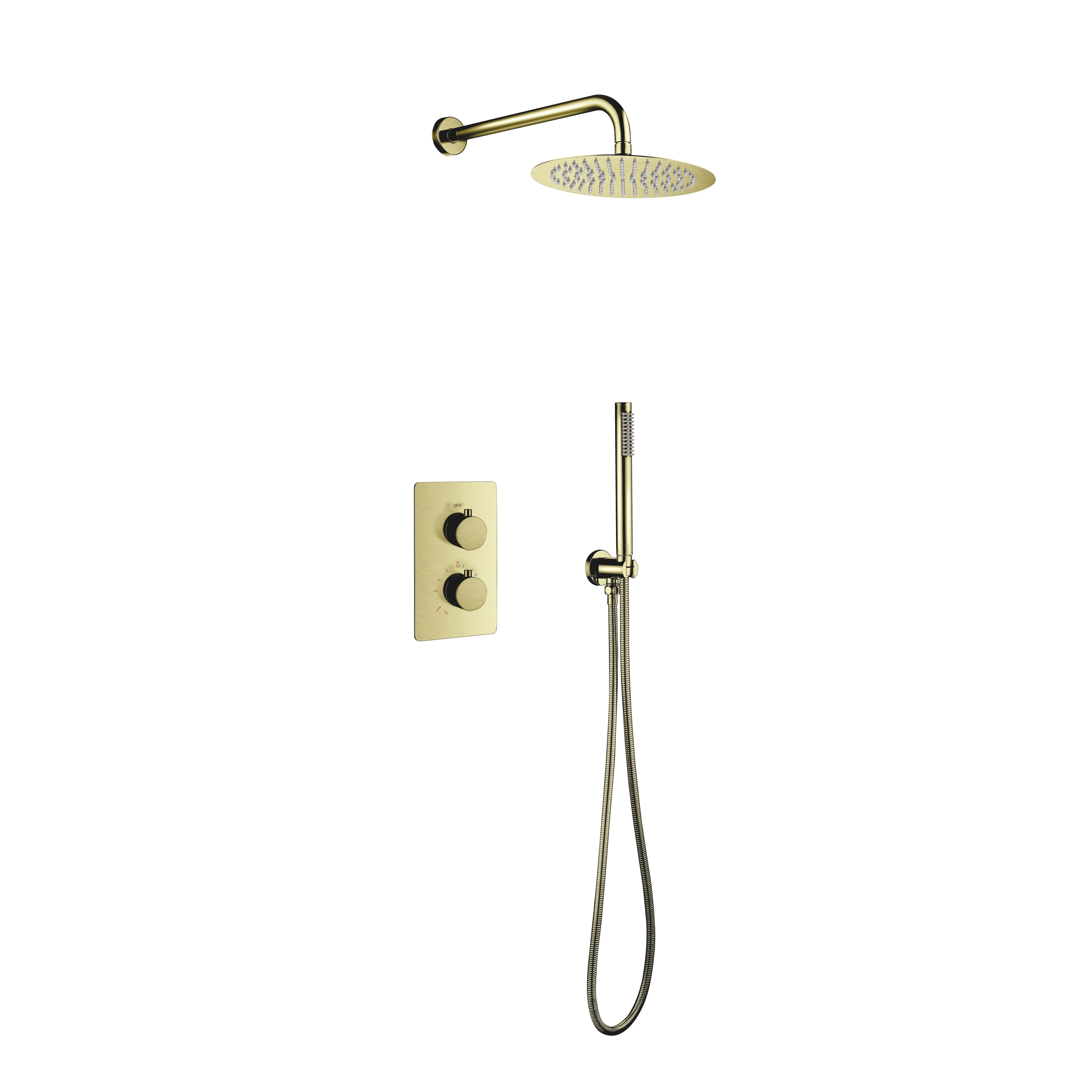 ALONI SET DE DOUCHE THERMOSTATIQUE ENCASTRÉ AVEC DOUCHE DE PLUIE (Ø25CM) - OR BROSSÉ