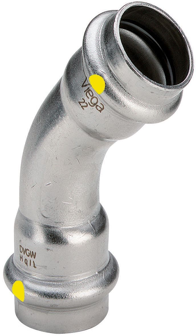 COUDE 45°FF 35MM SANPR INOX GAZ VIEGA