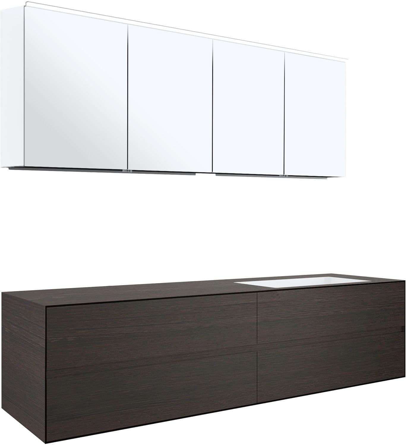 MEUBLE 4 TIROIRS+ LAVABO SOUS ENCASTRER DROITE TENSO 180CM+ TROU ROBINET WENGE AVEC ARMOIRE TOILETTE