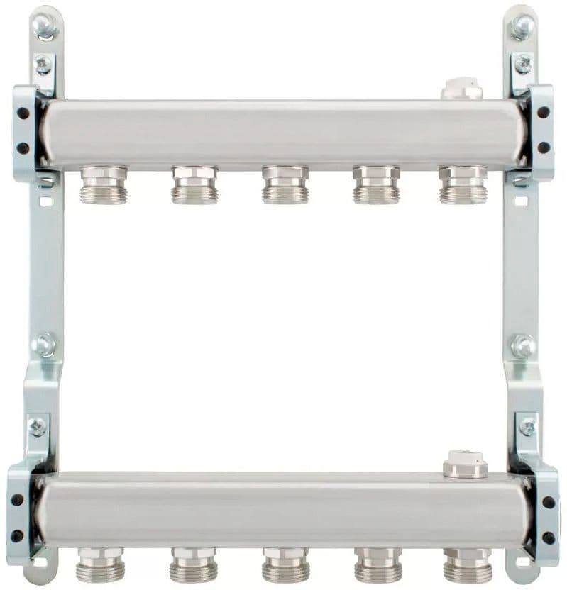 KIT COLLECTEURS INOX 4/4" - 5 X 3/4"EC AVEC PURGEURS + FIXATION MURAL