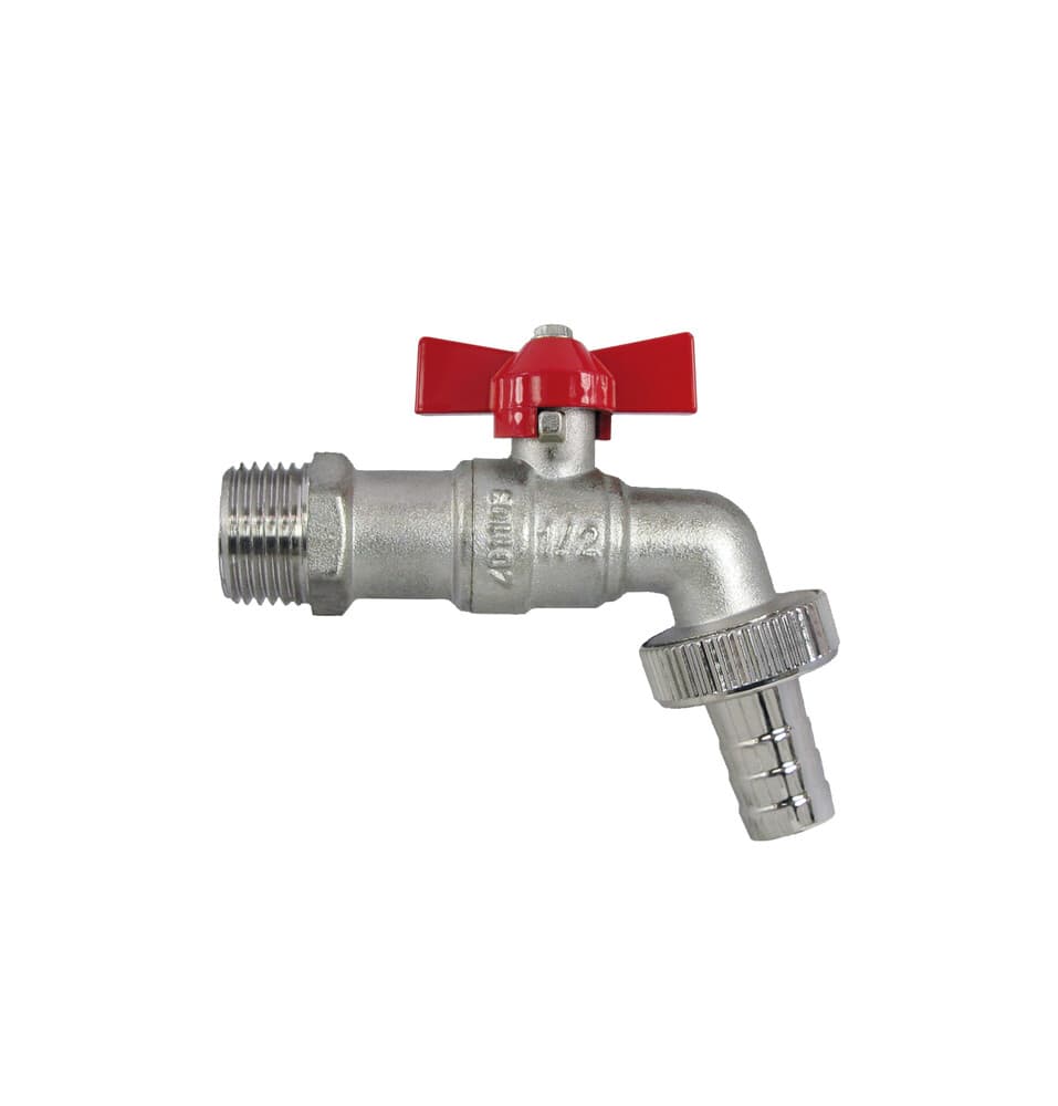 Robinet sphérique double service avec manette papillon 1/2" rouge