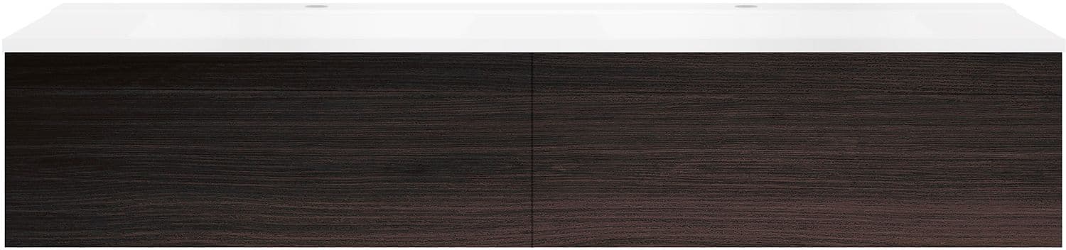 SOUS MEUBLE COFFEE 2 TIROIRS 160 DUO CHENE DECOR MOKKA +DOUBLE LAVABO BLANC