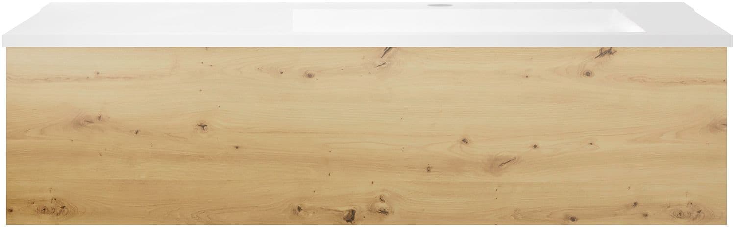 SOUS MEUBLE COFFEE 1 TIROIR 120 CHENE DECOR URBAN+LAVABO EN MARBRE SYNTHETIQUE DROITE BLANC MAT