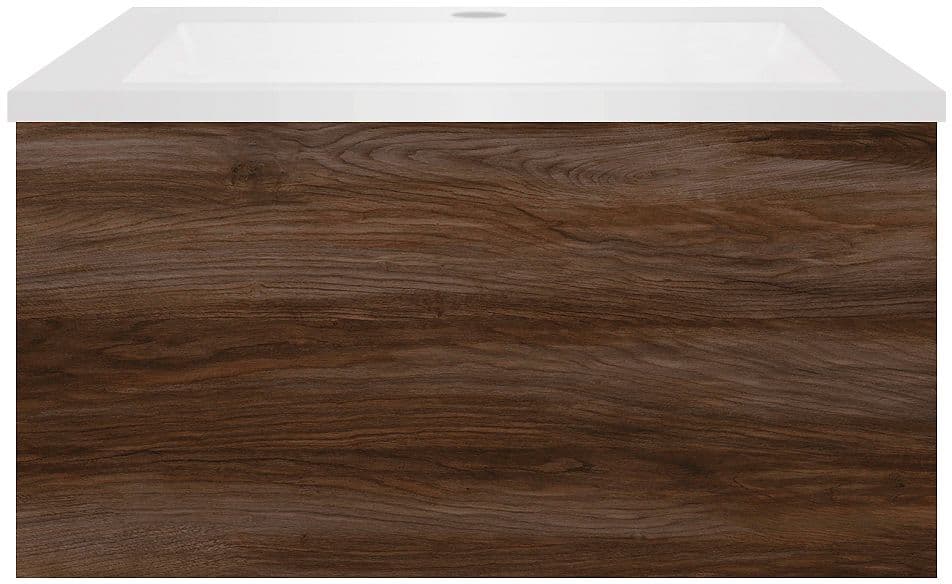 SOUS MEUBLE COFFEE 1 TIROIR 60 NOYER DECOR VELOURS+LAVABO EN MARBRE SYNTHETIQUE BLANC MAT