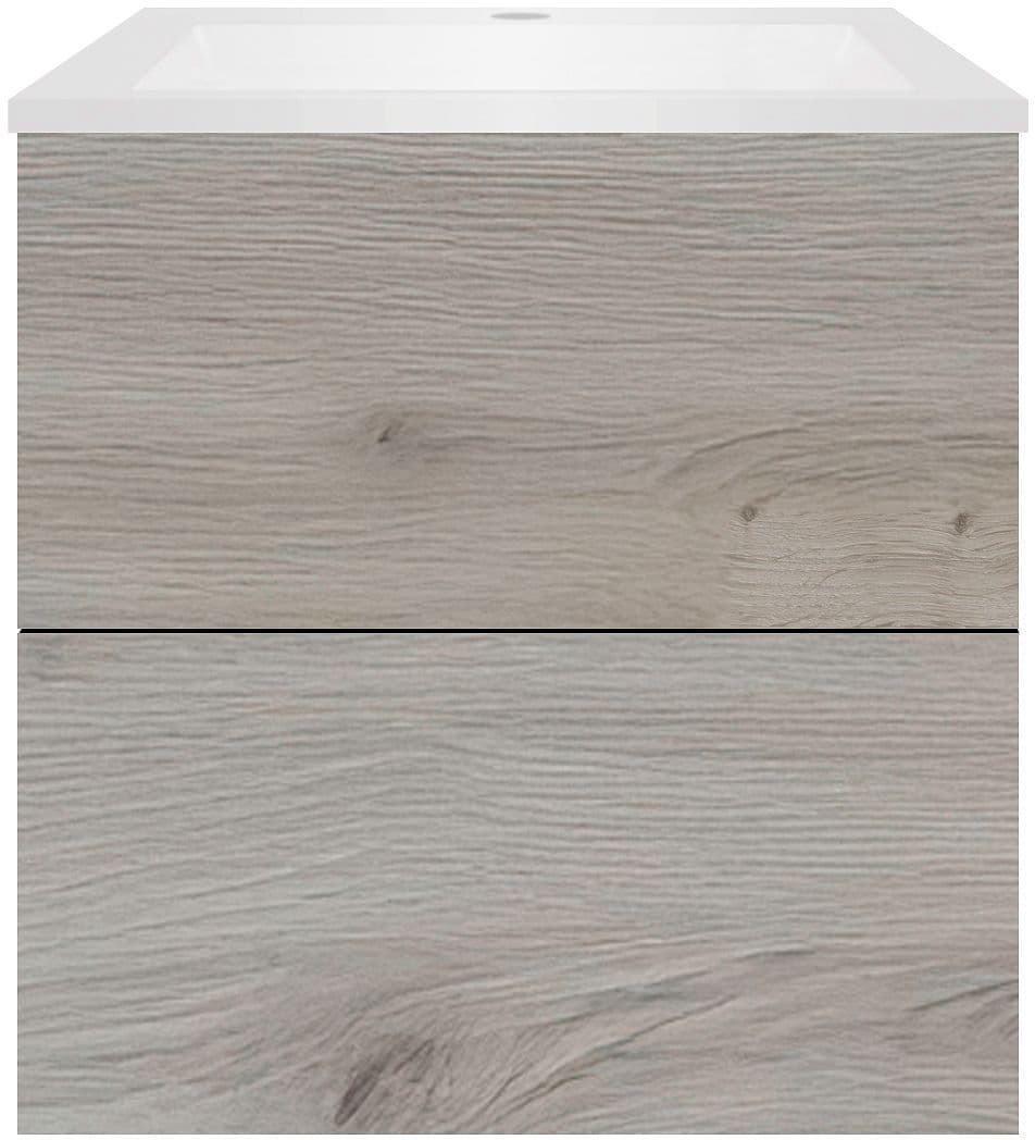 SOUS MEUBLE COFFEE 2 TIROIRS 60 CHENE ARGENT+LAVABO EN MARBRE SYNTHETIQUE BLANC MAT