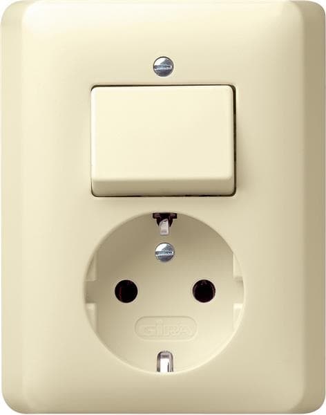 Combinaison interrupteur à bascule / prise Schuko 16A 250V~ avec plaque massive Blanc crème