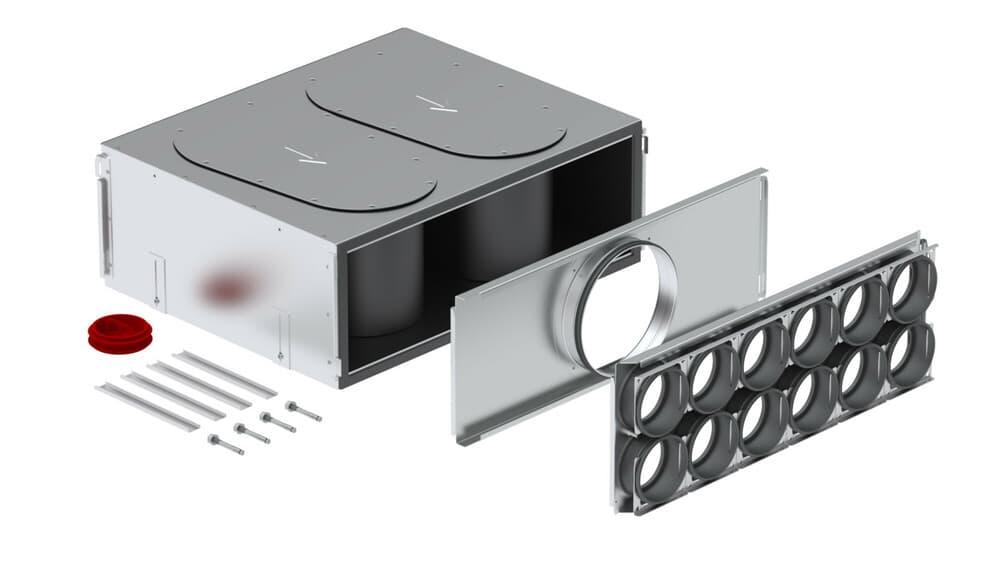 ComfoWell 625 Silencerkit Plaque d’éxtrémité DN200 Plaque de montage 12xDN90 RLC