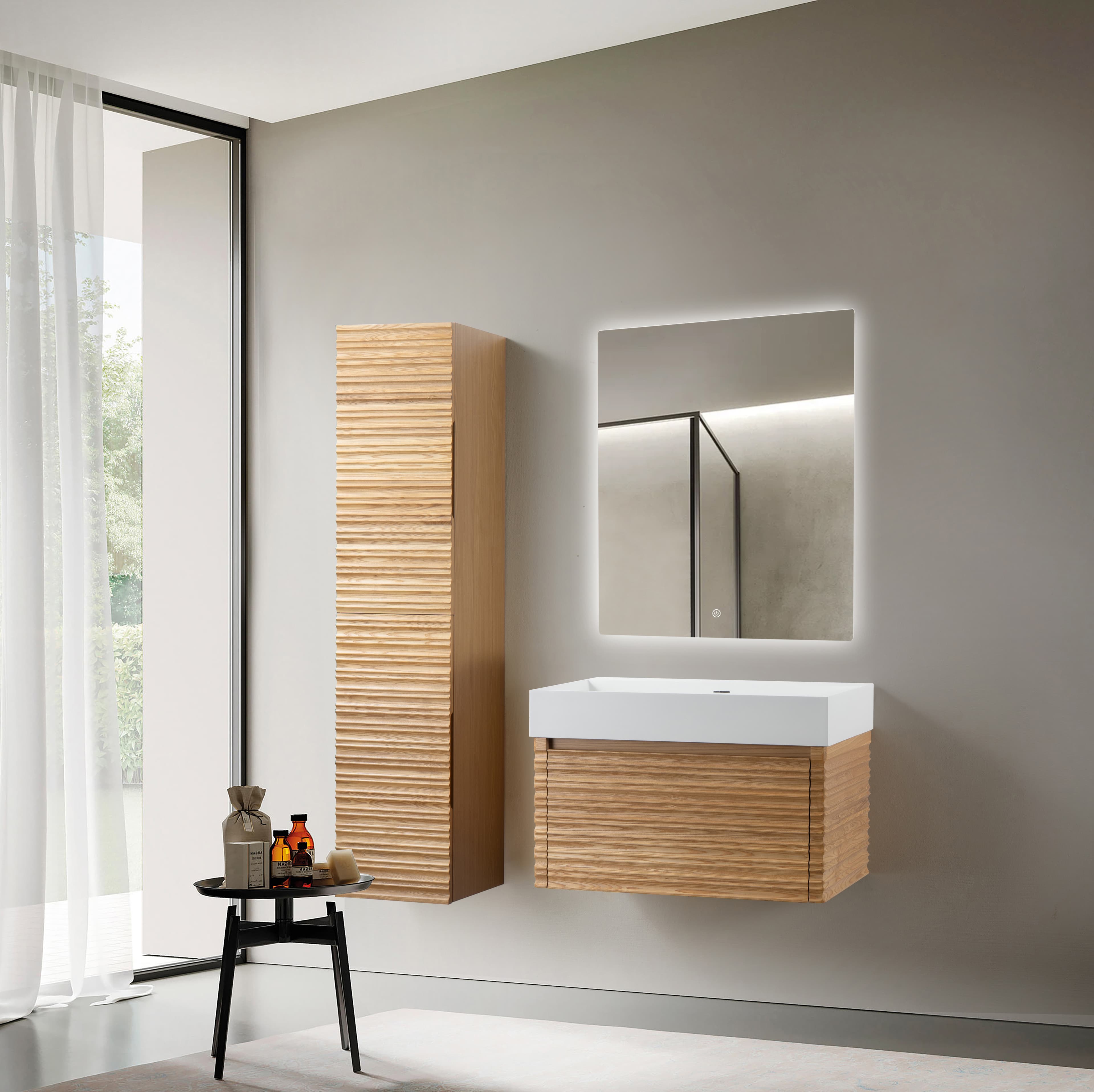 WONDA SQUARE LAVABO - 1 VASQUE - AVEC TROP-PLEIN - SANS TROU ROBINET - MARBRE COMPOSITE - 80X12X52,5 CM - BLANC MAT