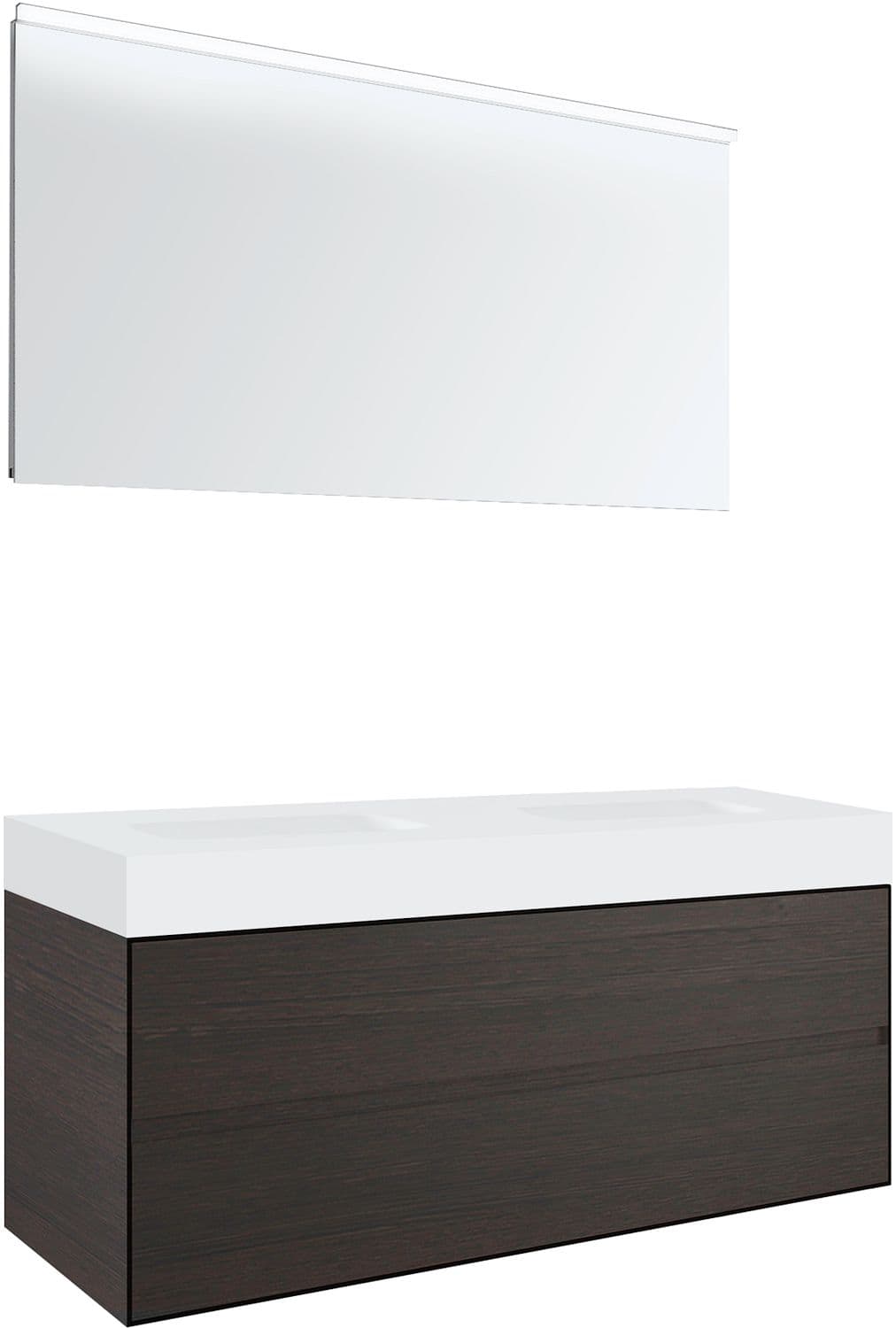MEUBLE 2 TIROIRS POUR TABLET PURO 2 LAVABOS TENSO 140CM WENGE AVEC MIROIR