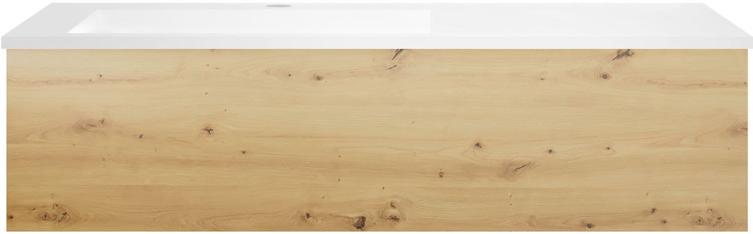SOUS MEUBLE COFFEE 1 TIROIR 120 CHENE DECOR URBAN+LAVABO EN MARBRE SYNTHETIQUE GAUCHE BLANC