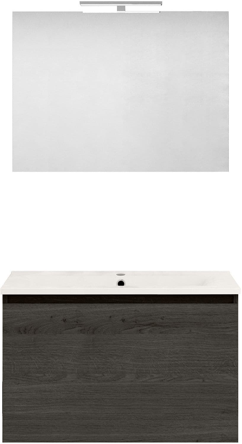 MEUBLE FORM 80CM SOLO 1 TIROIR PORCELAINE +MIROIR CHENE GRAPHIT