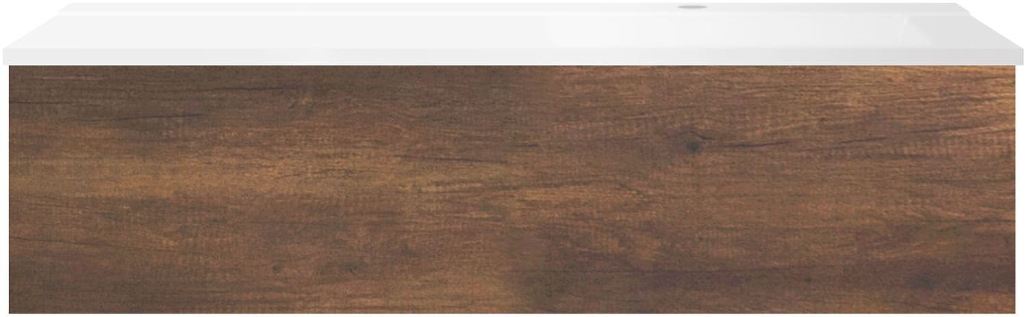 SOUS MEUBLE COFFEE 1 TIROIR 120 CHENE DECOR ROUILLE+LAVABO DROITE BLANC