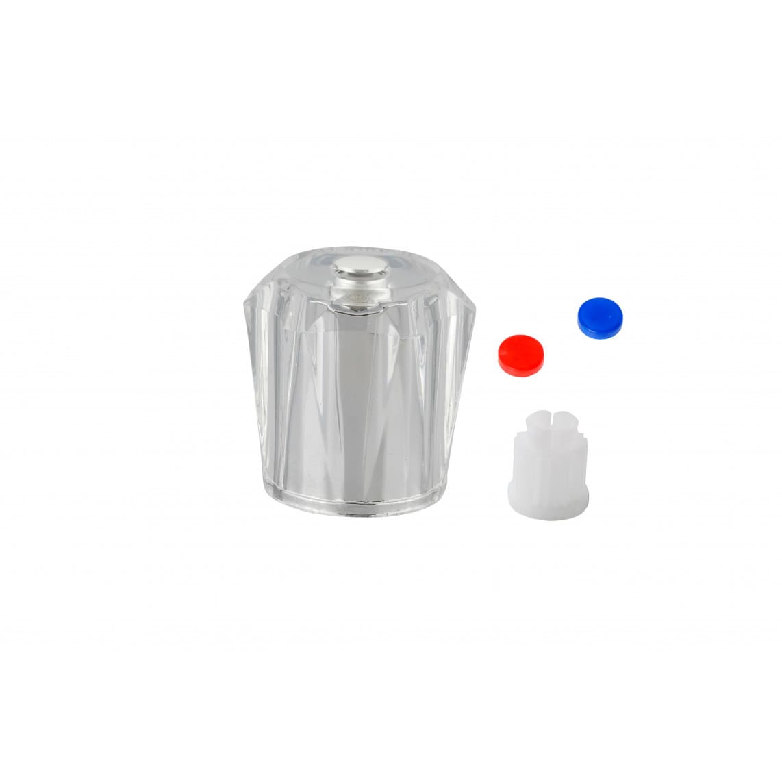 98614700 poignée acrylique clair, avec douille crantée, Marquage bleu/rouge/blanc