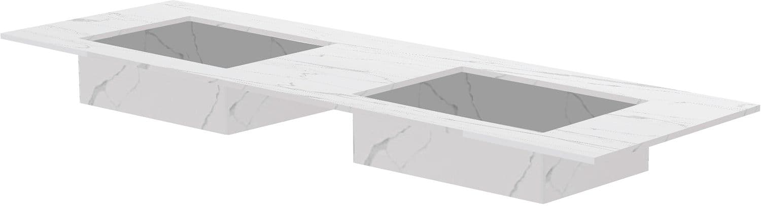 TABLET MARBRE CERAMIQUE PURO LAVABO S DOUBLE L160 H1,2 SANS TROU ROBINET WHITE CALACATTA
