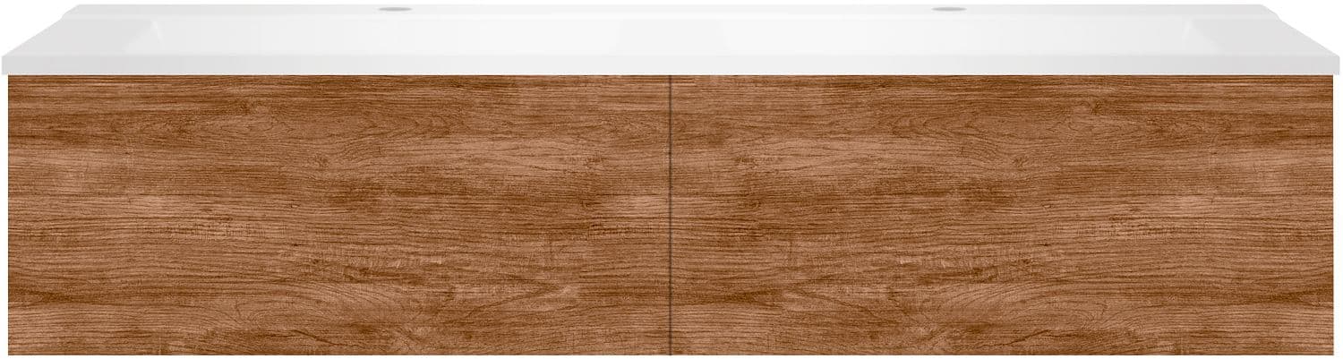 SOUS MEUBLE COFFEE 2 TIROIRS 140 DUO TECTONA DECOR CANNELLE +DOUBLE LAVABO BLANC MAT