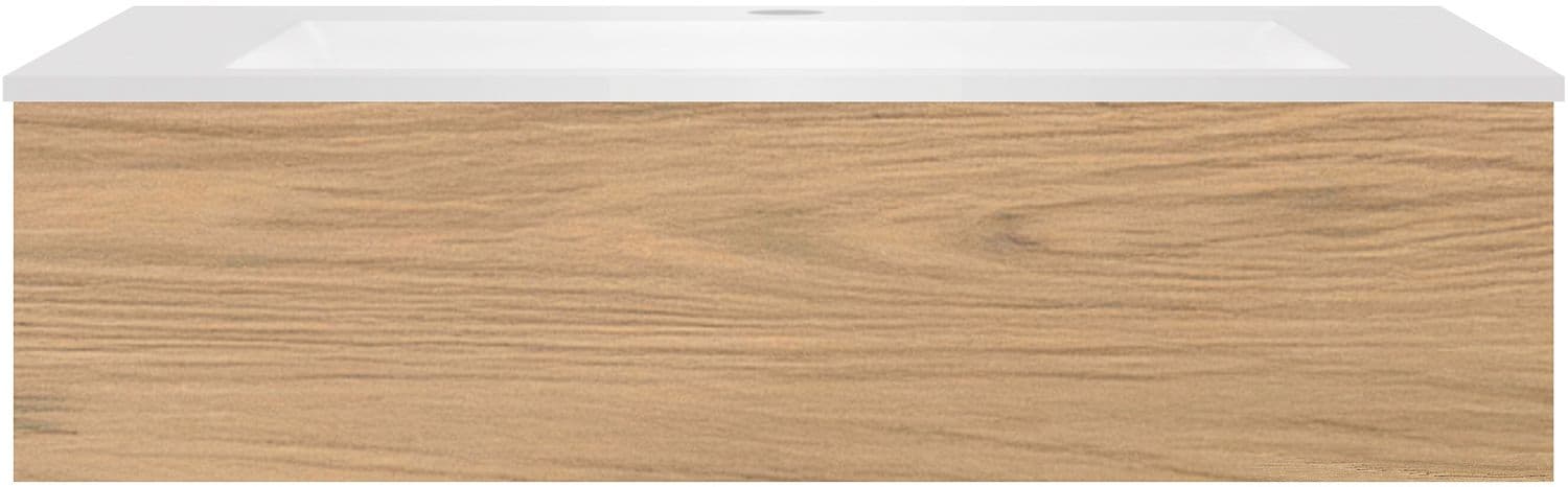 SOUS MEUBLE COFFEE 1 TIROIR 120 CHENE CLASSIQUE+LAVABO EN MARBRE SYNTHETIQUE BLANC