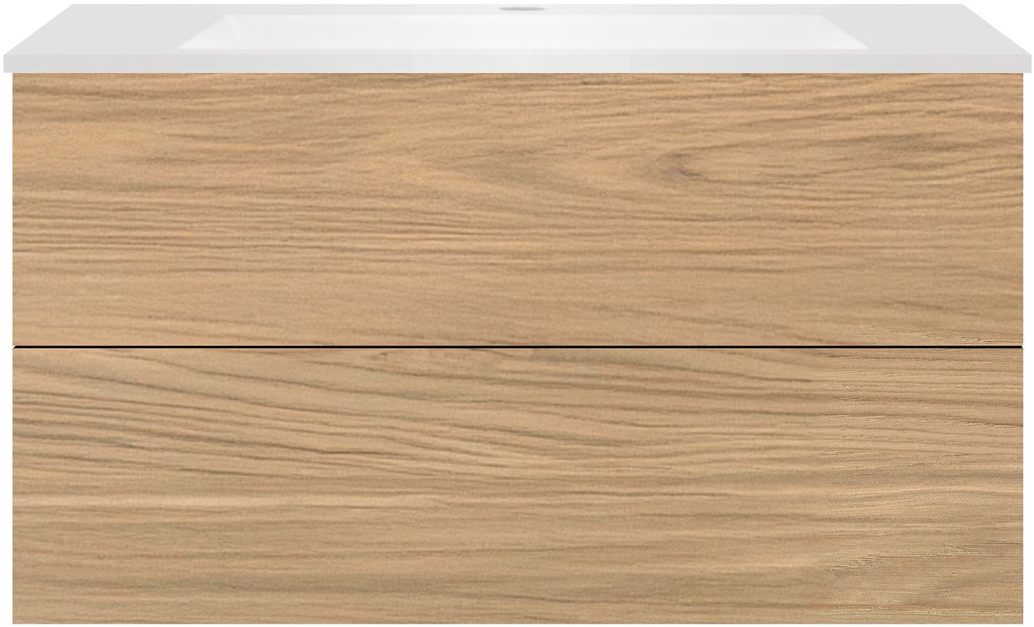 SOUS MEUBLE COFFEE 2 TIROIRS 100 CHENE CLASSIQUE +LAVABO EN MARBRE SYNTHETIQUE BLANC
